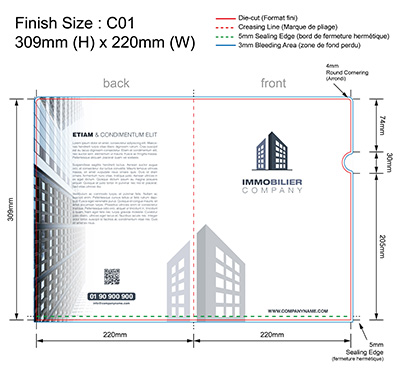 template IMMO 01  - Pochette ou chemise plastique couleur personnalisée pour immobilier, BTP